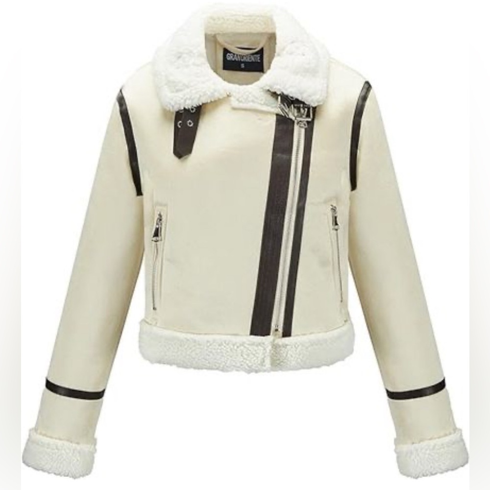 GRAN ORIENTE Short Faux Leather NEW Jacket /Women Thick Warm Wool Cropped Jacket
